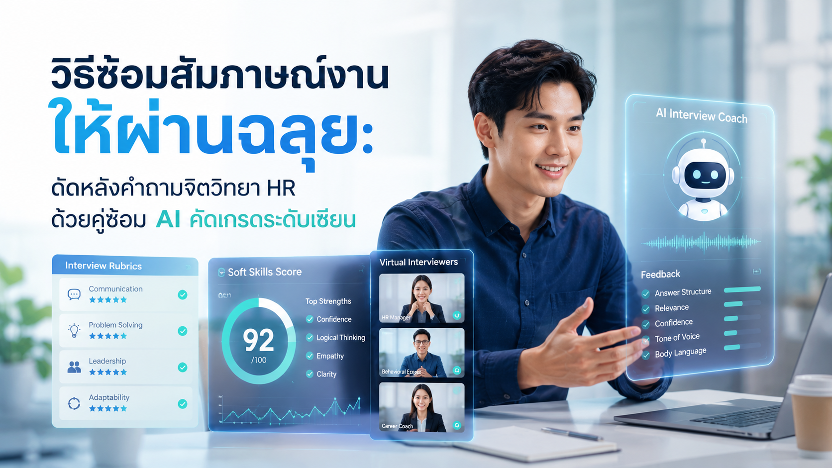 วิธีซ้อมสัมภาษณ์งานให้ผ่านฉลุย: ดัดหลังคำถามจิตวิทยา HR ด้วยคู่ซ้อม AI คัดเกรดระดับเซียน